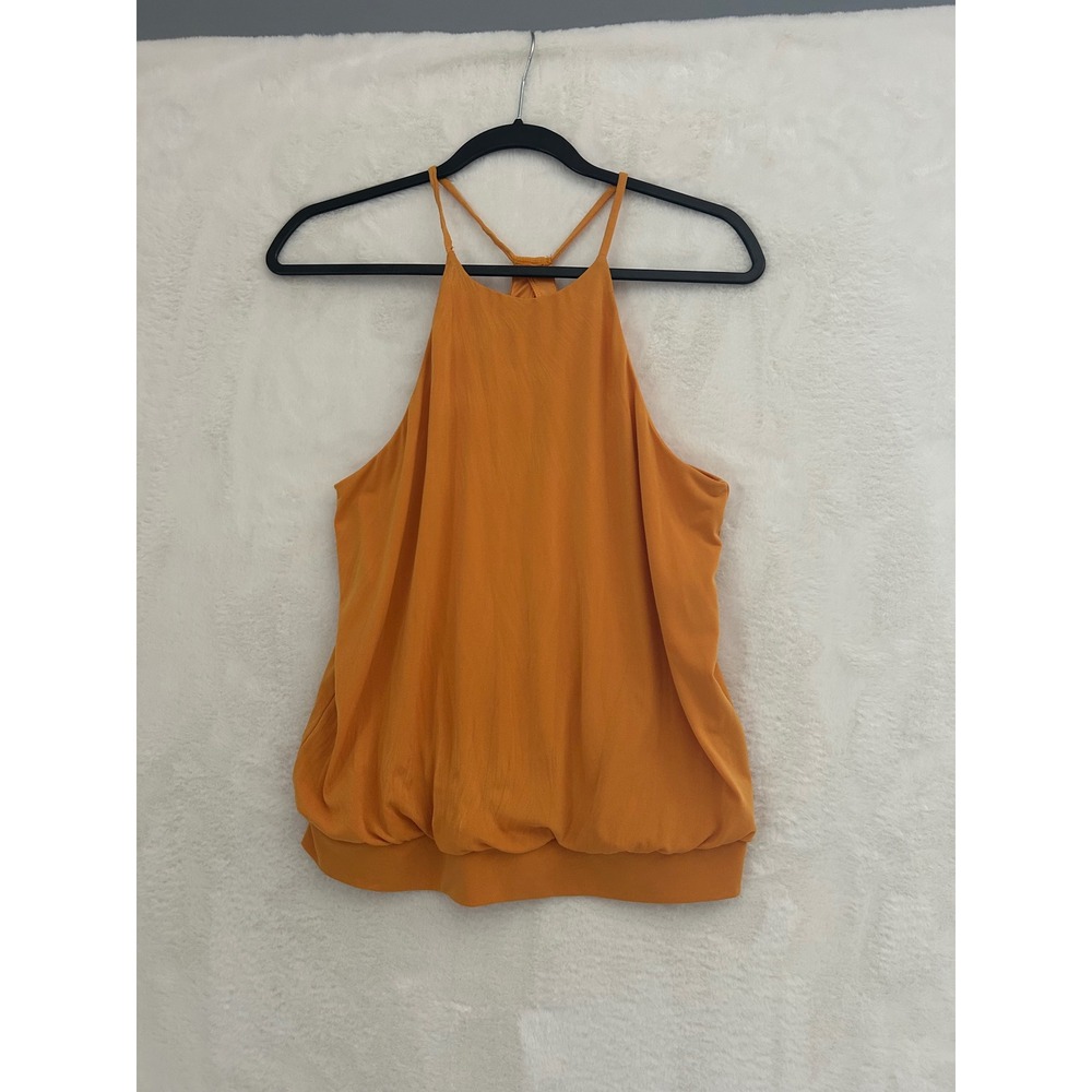 Express Halter Neck Bubble Hem Top Mustard Yellow T-Back Keyhole Blouse Small